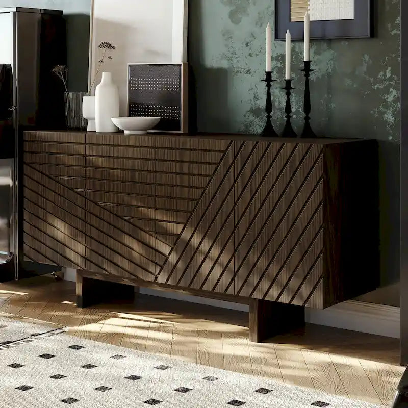 Bahut de buffet à 4 portes en bois de style milieu du siècle Clihome