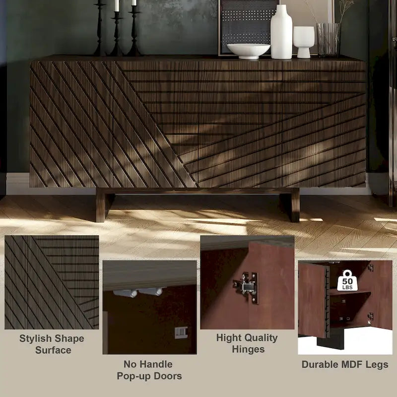 Bahut de buffet à 4 portes en bois de style milieu du siècle Clihome