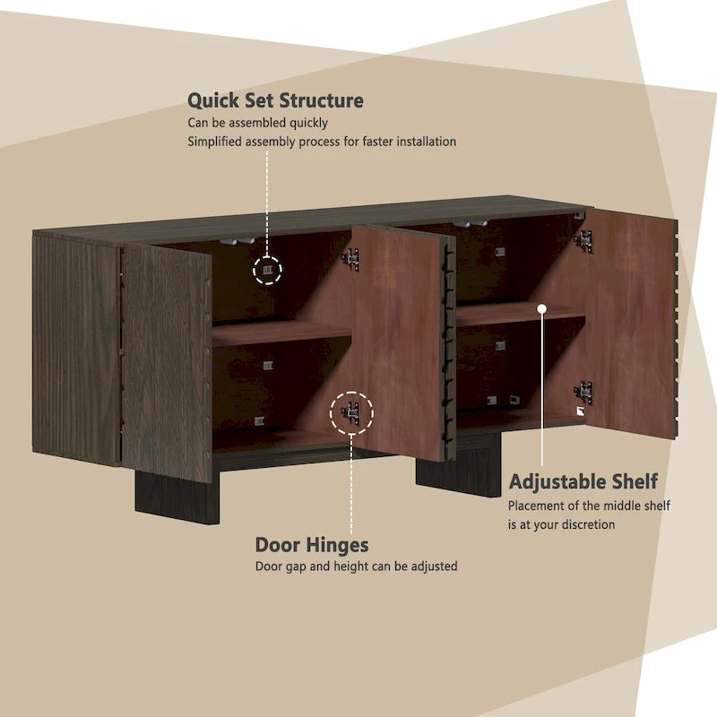Bahut de buffet à 4 portes en bois de style milieu du siècle Clihome