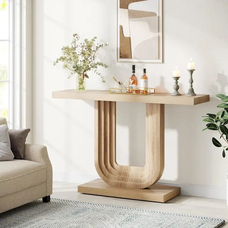 Table d'entrée en bois de 99 cm avec base géométrique