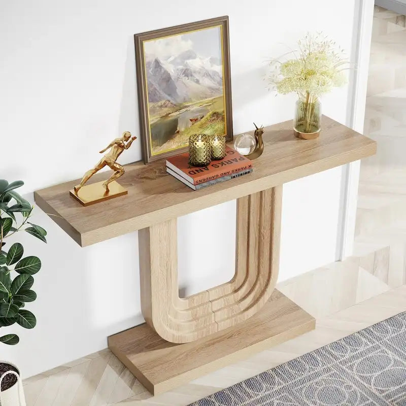 Consolle da Ingresso in Legno da 99 cm con Base Geometrica