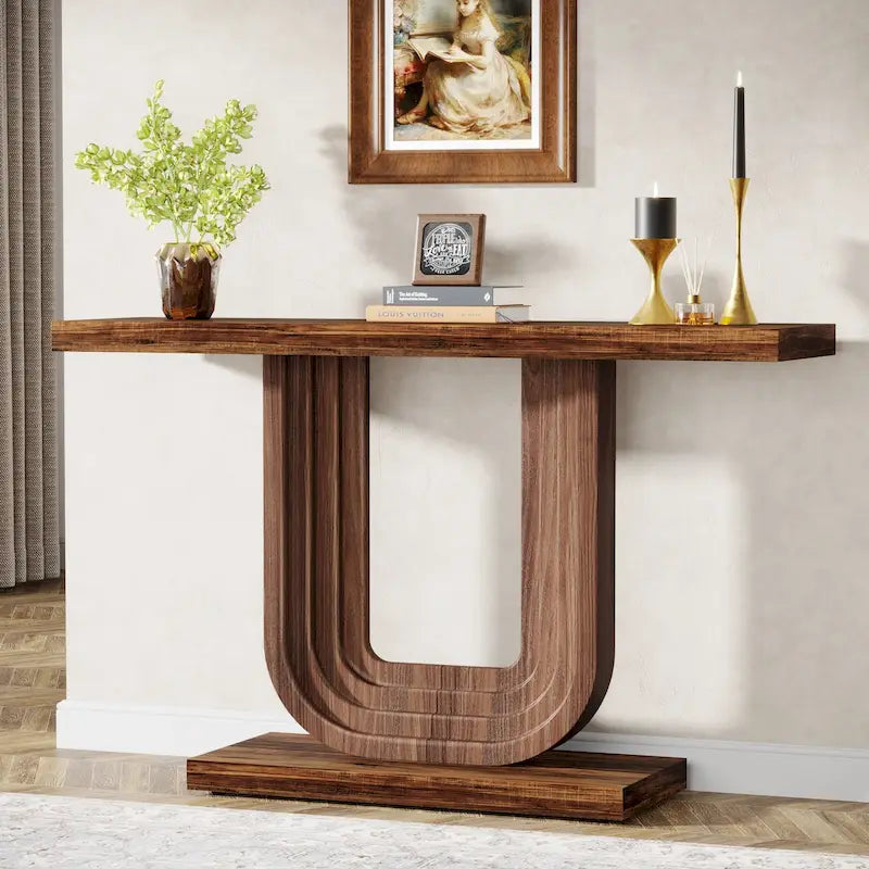 Consolle da Ingresso in Legno da 99 cm con Base Geometrica