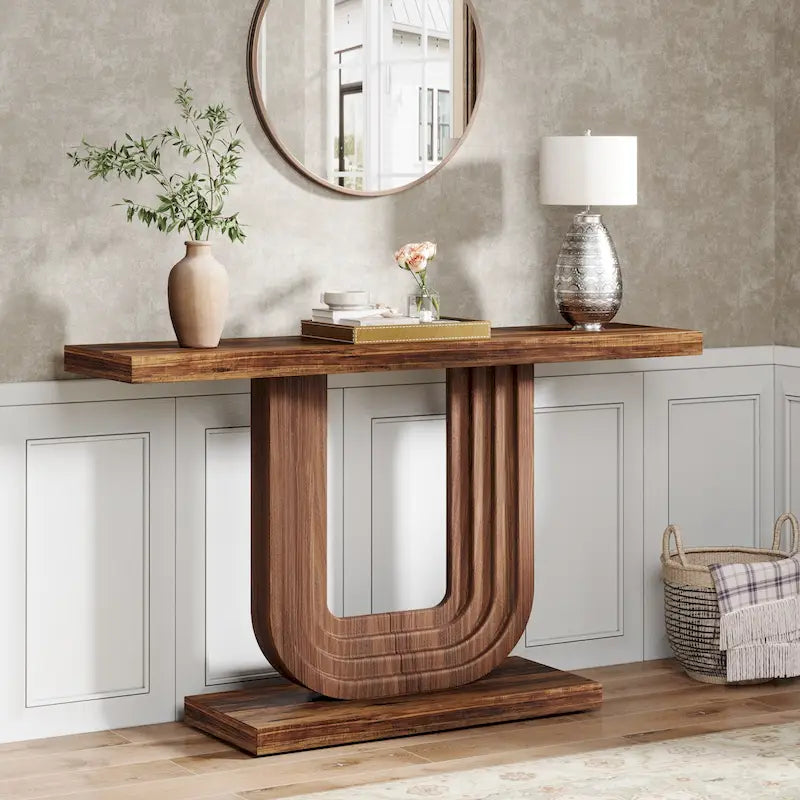 Consolle da Ingresso in Legno da 99 cm con Base Geometrica