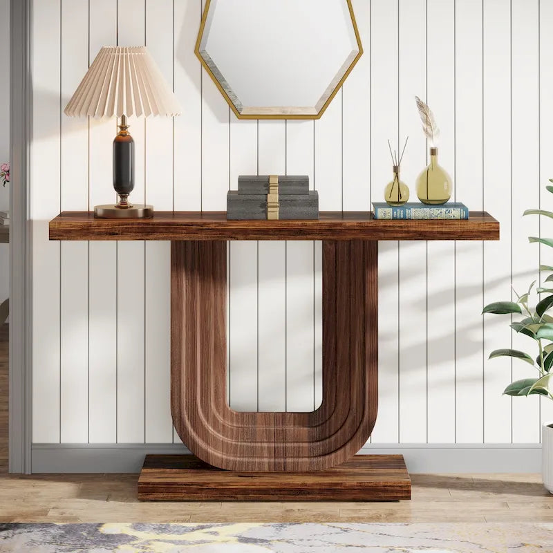 Consolle da Ingresso in Legno da 99 cm con Base Geometrica