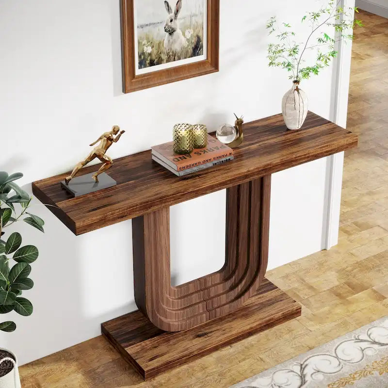 Consolle da Ingresso in Legno da 99 cm con Base Geometrica
