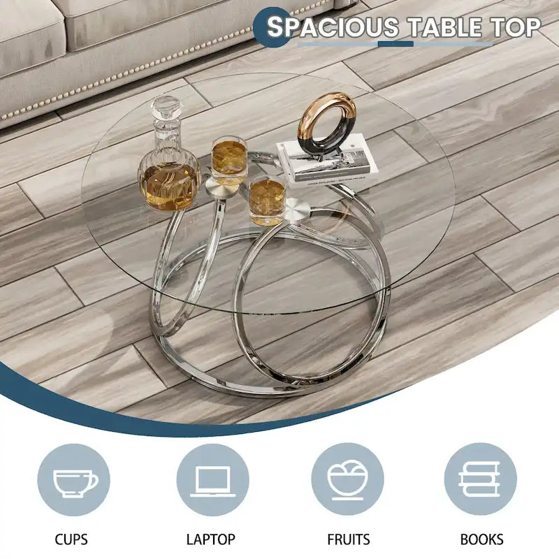 Tavolino da caffè rotondo contemporaneo con ripiano in vetro Myhozm