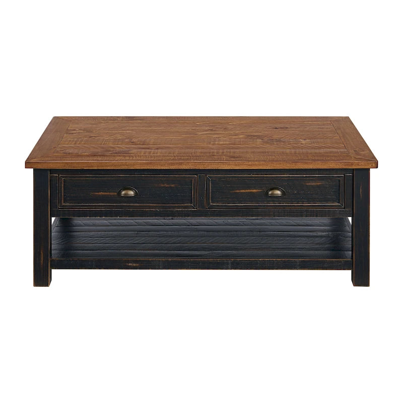 The Gray Barn Downington Table Basse à 2 Tiroirs en Bois Massif