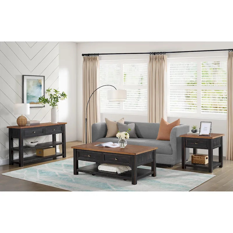 The Gray Barn Downington Table Basse à 2 Tiroirs en Bois Massif
