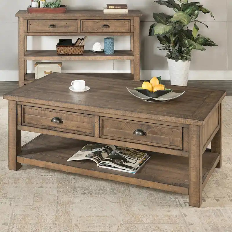 The Gray Barn Downington Table Basse à 2 Tiroirs en Bois Massif