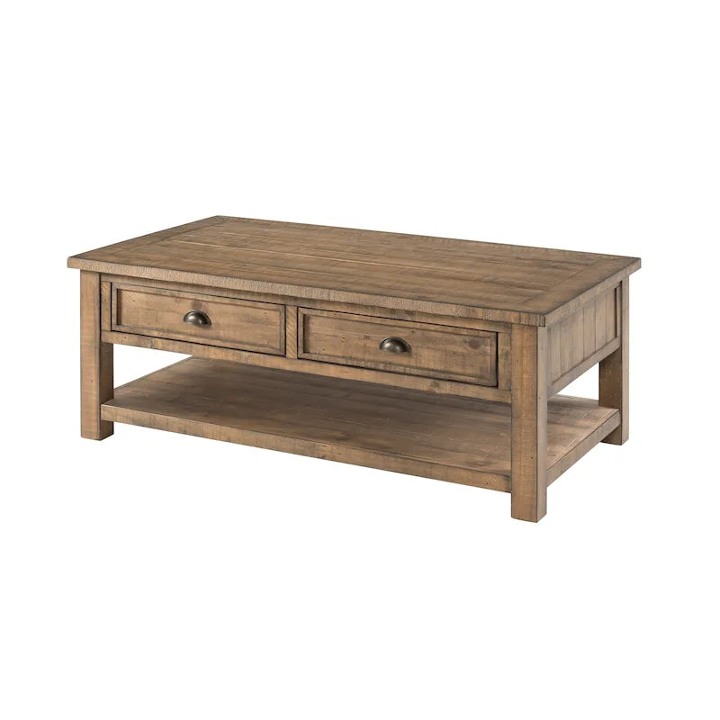 The Gray Barn Downington Table Basse à 2 Tiroirs en Bois Massif
