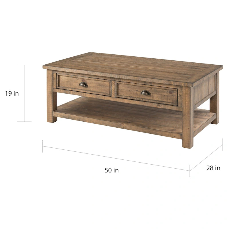 The Gray Barn Downington Table Basse à 2 Tiroirs en Bois Massif