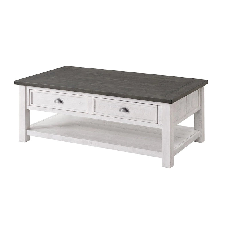 The Gray Barn Downington Table Basse à 2 Tiroirs en Bois Massif