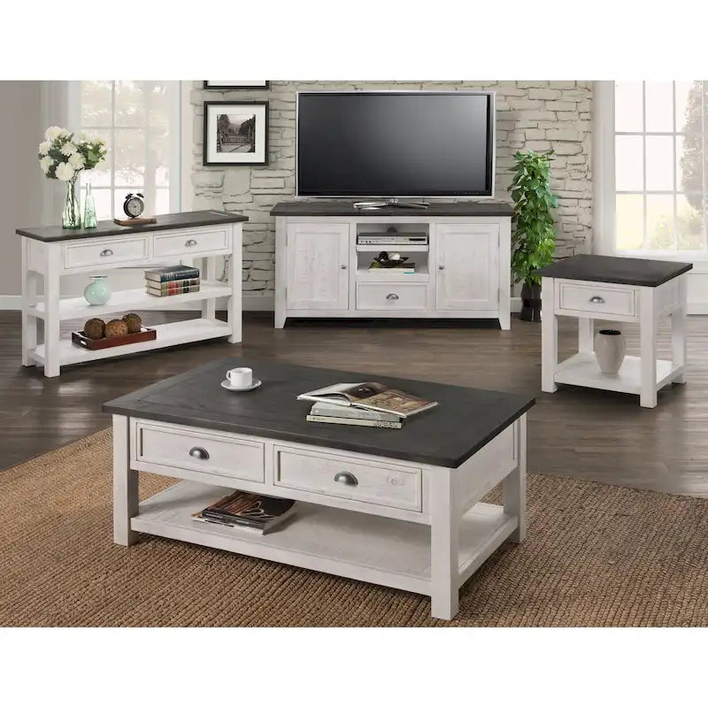 The Gray Barn Downington Table Basse à 2 Tiroirs en Bois Massif