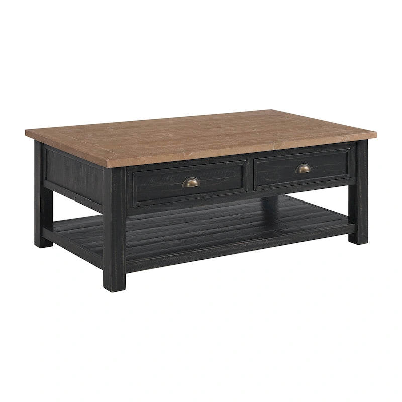 The Gray Barn Downington Table Basse à 2 Tiroirs en Bois Massif