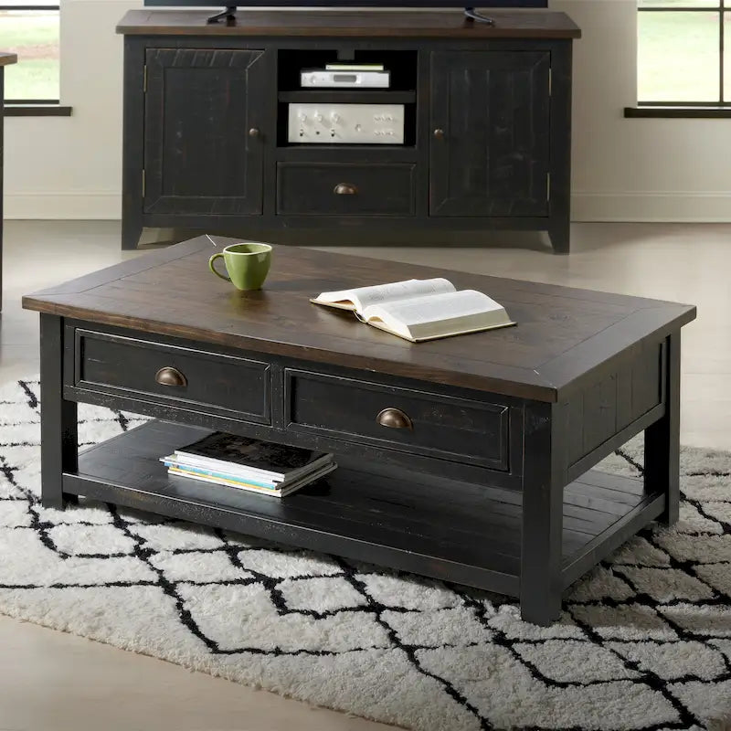 The Gray Barn Downington Table Basse à 2 Tiroirs en Bois Massif