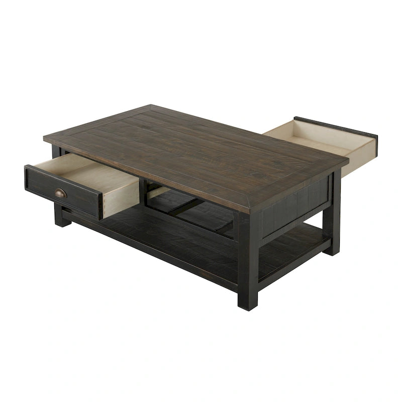 The Gray Barn Downington Table Basse à 2 Tiroirs en Bois Massif