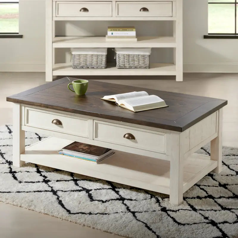The Gray Barn Downington Table Basse à 2 Tiroirs en Bois Massif