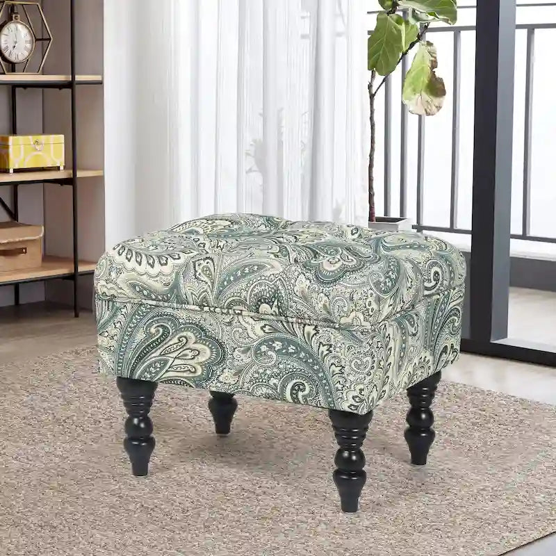 Adeco Ottoman Tabouret Repose-pieds capitonné Tissu Floral Coiffeuse