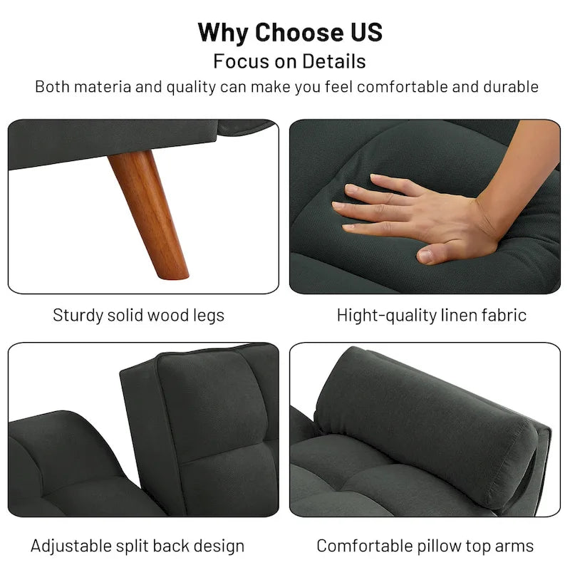 Divano letto futon da 191,5 cm (75,39 pollici), divano letto imbottito convertibile con schienale trapuntato sdoppiato reclinabile