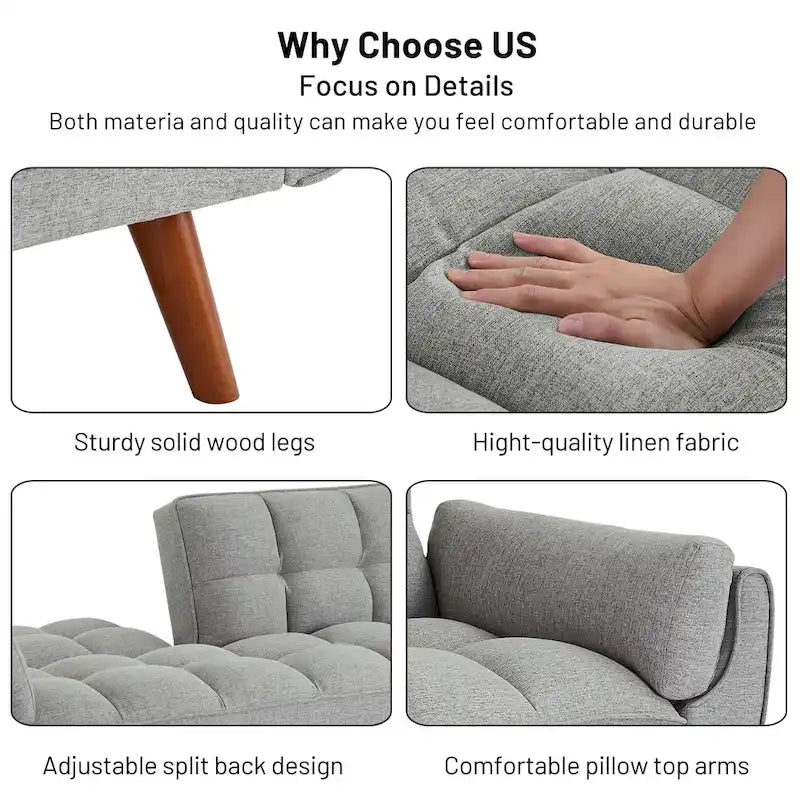 Divano letto futon da 191,5 cm (75,39 pollici), divano letto imbottito convertibile con schienale trapuntato sdoppiato reclinabile