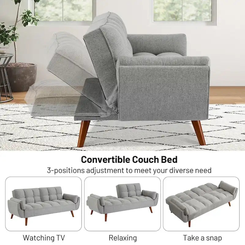 Divano letto futon da 191,5 cm (75,39 pollici), divano letto imbottito convertibile con schienale trapuntato sdoppiato reclinabile
