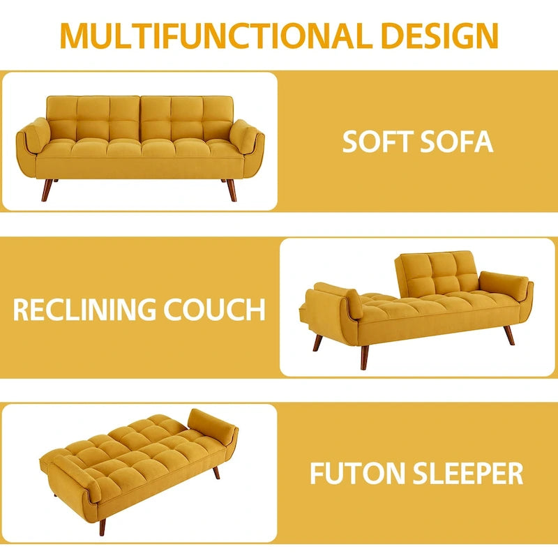 Divano letto futon da 191,5 cm (75,39 pollici), divano letto imbottito convertibile con schienale trapuntato sdoppiato reclinabile