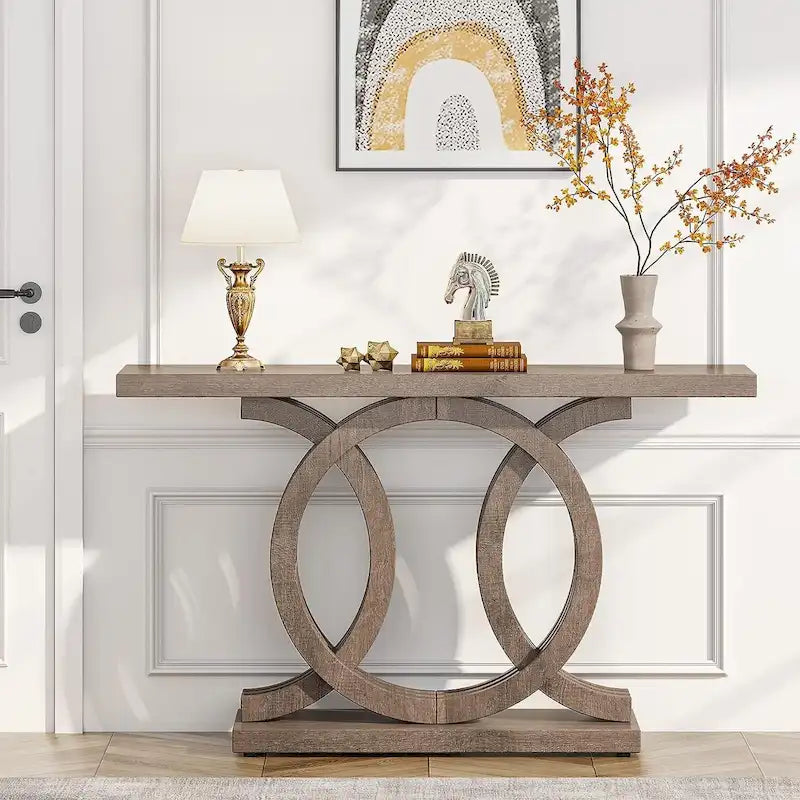 Console de 55 pouces avec base géométrique, table de couloir en bois, vintage