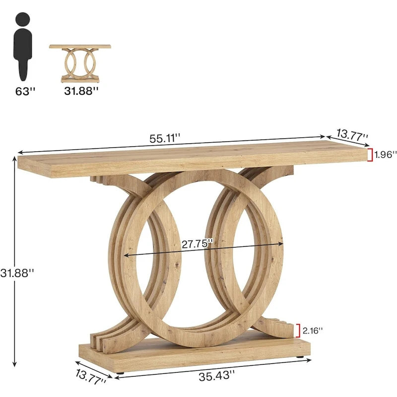 Tavolino consolle da 55 pollici con base geometrica Tavolo da corridoio in legno vintage