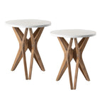 COZAYH Pedestal Farmhouse End Table Set of 2, Distressed White Top with Base for Modern Farmhouse, Boho Decor, Round