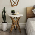 COZAYH Tavolino da Salotto Rotondo con Piedistallo in Stile Rustico, Set da 2, Piano Bianco Anticatura con Base per Arredamento Moderno, Boho
