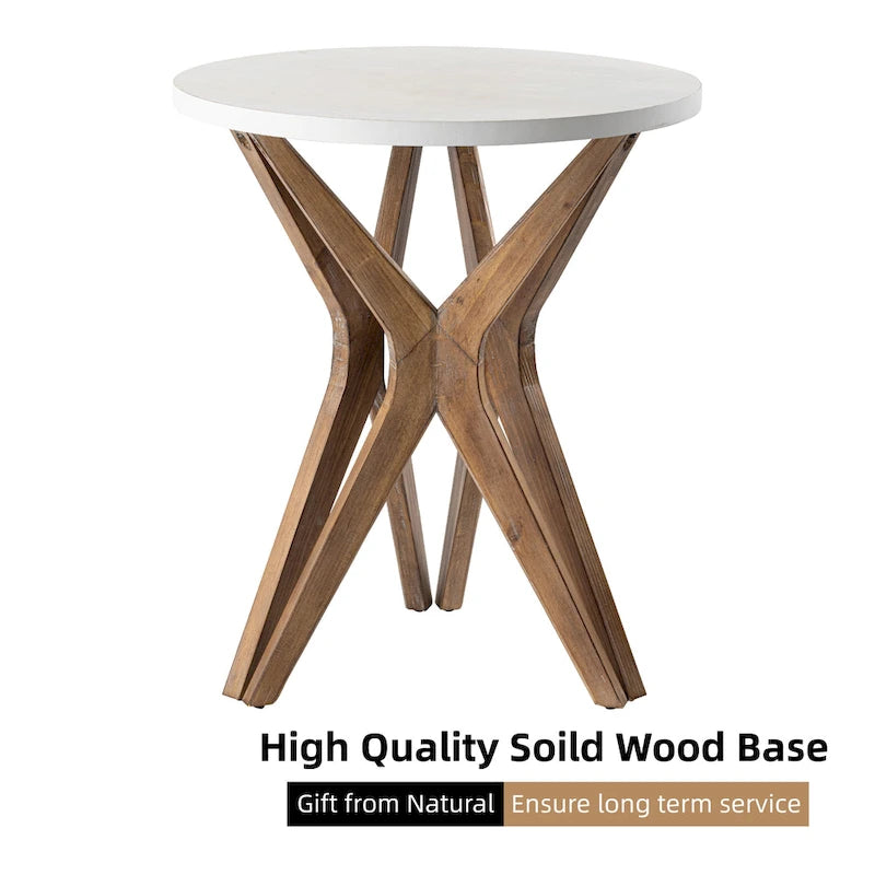 COZAYH Tavolino da Salotto Rotondo con Piedistallo in Stile Rustico, Set da 2, Piano Bianco Anticatura con Base per Arredamento Moderno, Boho