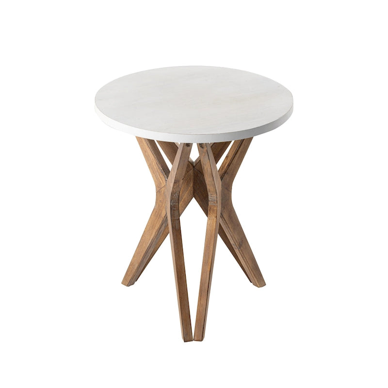 COZAYH Tavolino da Salotto Rotondo con Piedistallo in Stile Rustico, Set da 2, Piano Bianco Anticatura con Base per Arredamento Moderno, Boho