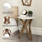 COZAYH Tavolino da Salotto Rotondo con Piedistallo in Stile Rustico, Set da 2, Piano Bianco Anticatura con Base per Arredamento Moderno, Boho