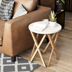 COZAYH Tavolino da Salotto Rotondo con Piedistallo in Stile Rustico, Set da 2, Piano Bianco Anticatura con Base per Arredamento Moderno, Boho