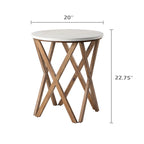 COZAYH Tavolino da Salotto Rotondo con Piedistallo in Stile Rustico, Set da 2, Piano Bianco Anticatura con Base per Arredamento Moderno, Boho