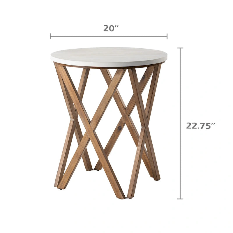 COZAYH Tavolino da Salotto Rotondo con Piedistallo in Stile Rustico, Set da 2, Piano Bianco Anticatura con Base per Arredamento Moderno, Boho