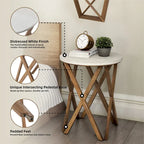 COZAYH Tavolino da Salotto Rotondo con Piedistallo in Stile Rustico, Set da 2, Piano Bianco Anticatura con Base per Arredamento Moderno, Boho