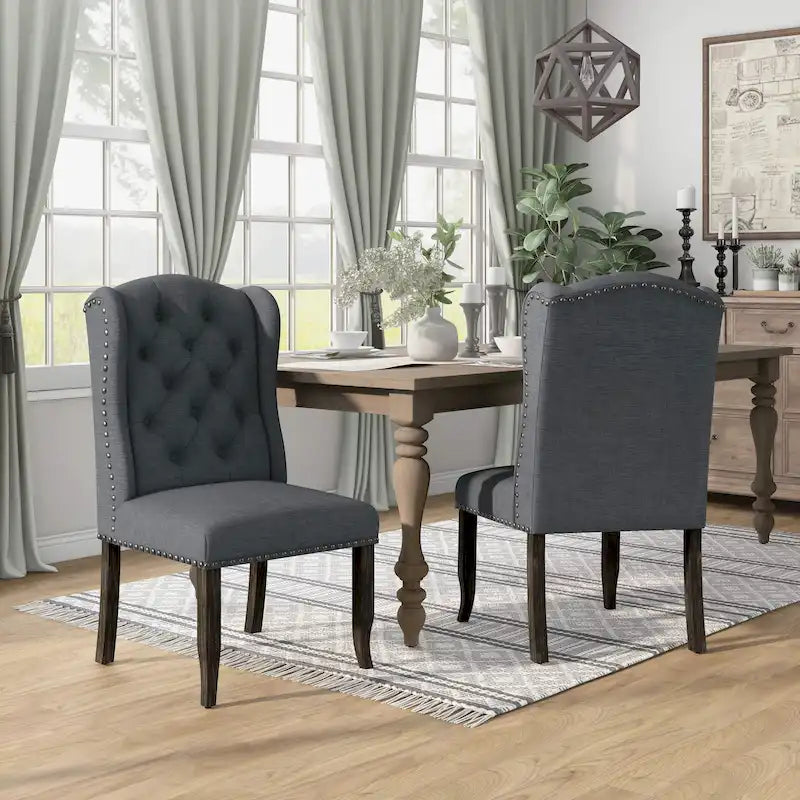 Chaises de salle à manger Tays en lin touffeté avec dossier haut (lot de 2) de Furniture of America