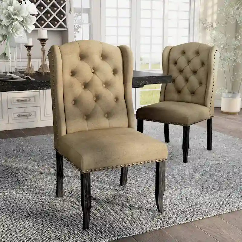 Chaises de salle à manger Tays en lin touffeté avec dossier haut (lot de 2) de Furniture of America