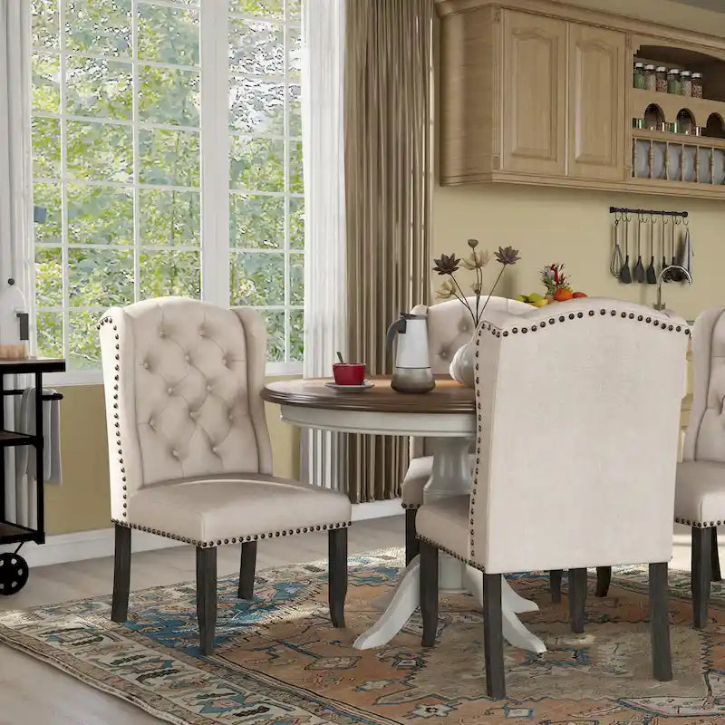Sedie da pranzo Tays in lino trapuntato con schienale ad ali (Set di 2) di Furniture of America