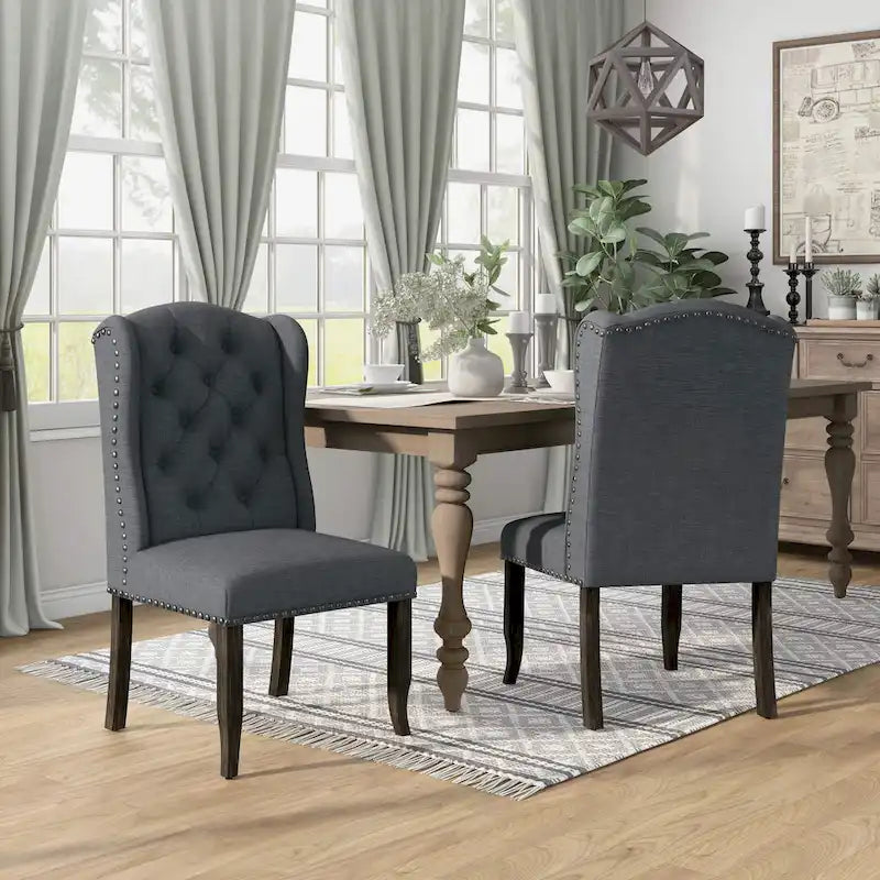 Sedie da pranzo Tays in lino trapuntato con schienale ad ali (Set di 2) di Furniture of America