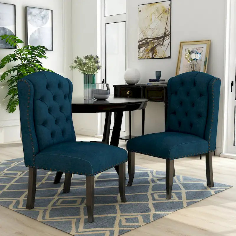 Sedie da pranzo Tays in lino trapuntato con schienale ad ali (Set di 2) di Furniture of America
