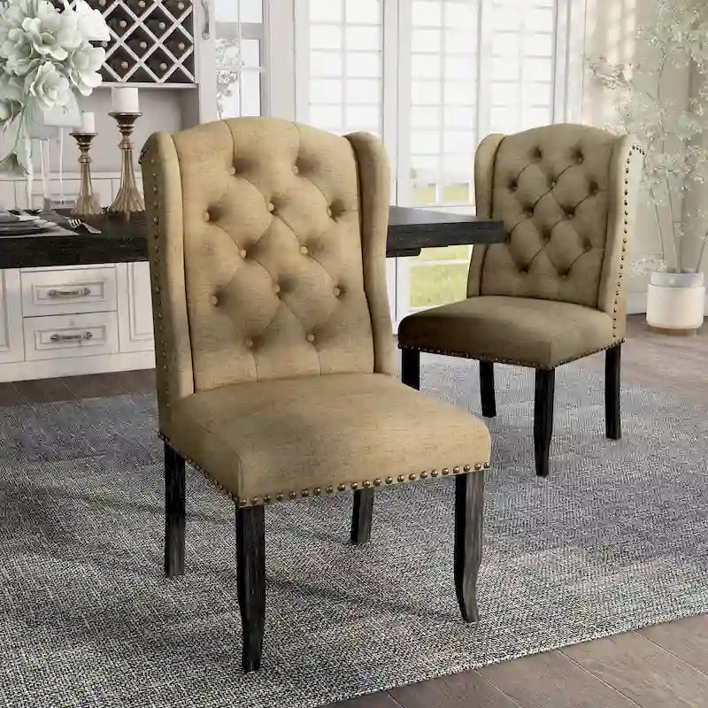 Sedie da pranzo Tays in lino trapuntato con schienale ad ali (Set di 2) di Furniture of America