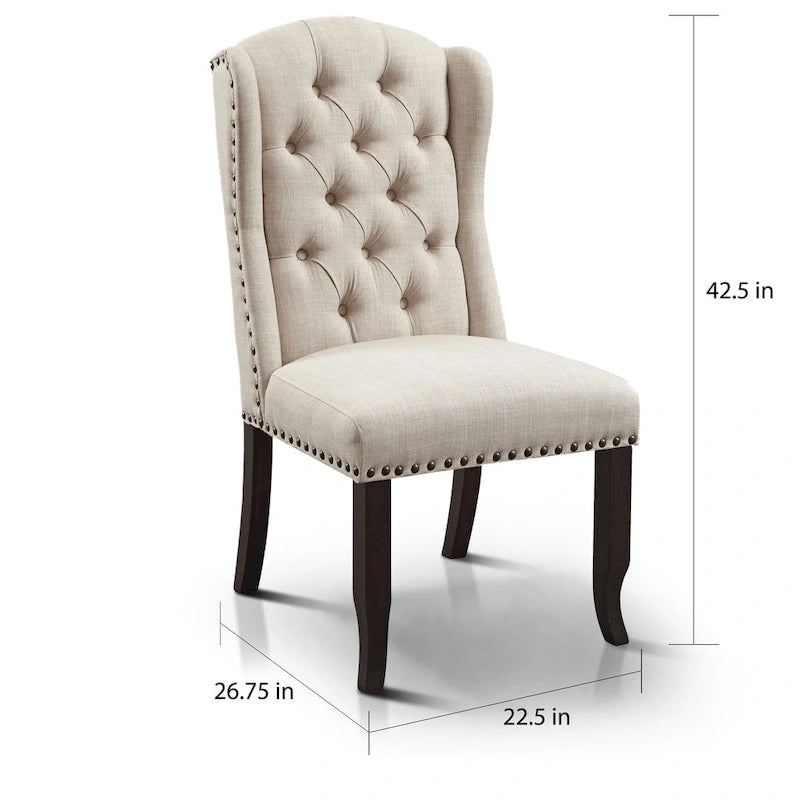 Sedie da pranzo Tays in lino trapuntato con schienale ad ali (Set di 2) di Furniture of America