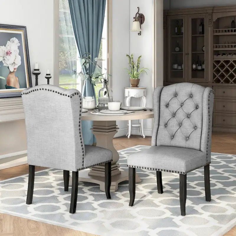Sedie da pranzo Tays in lino trapuntato con schienale ad ali (Set di 2) di Furniture of America