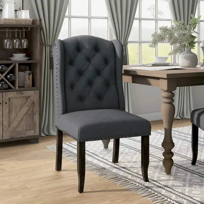 Sedie da pranzo Tays in lino trapuntato con schienale ad ali (Set di 2) di Furniture of America