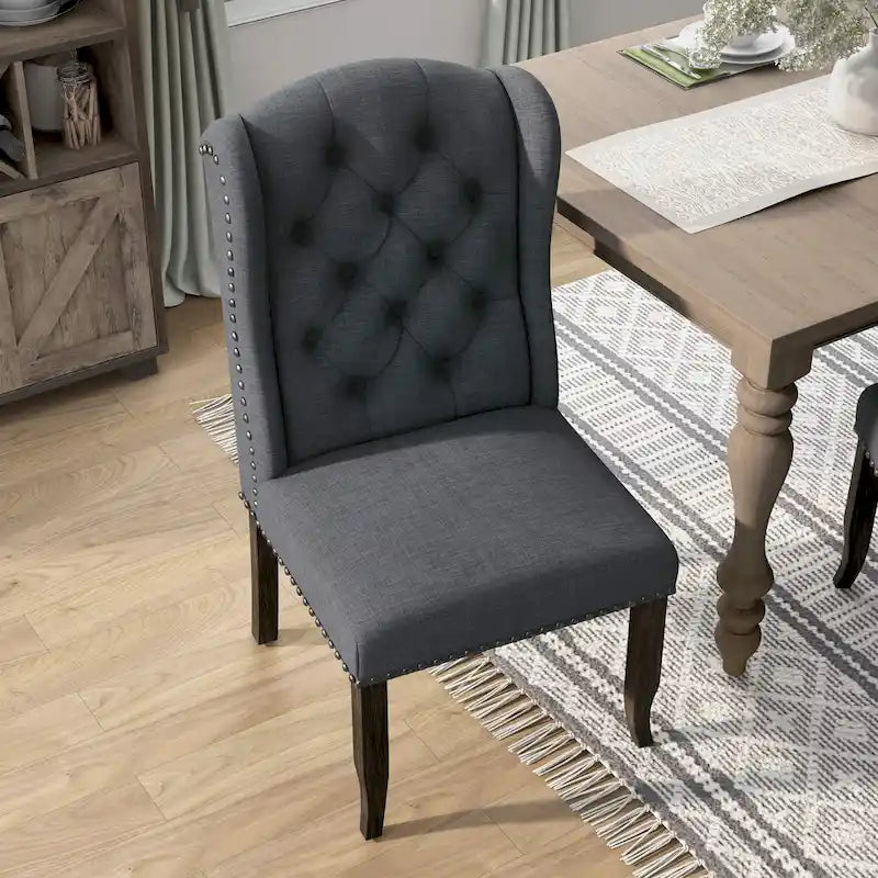 Sedie da pranzo Tays in lino trapuntato con schienale ad ali (Set di 2) di Furniture of America