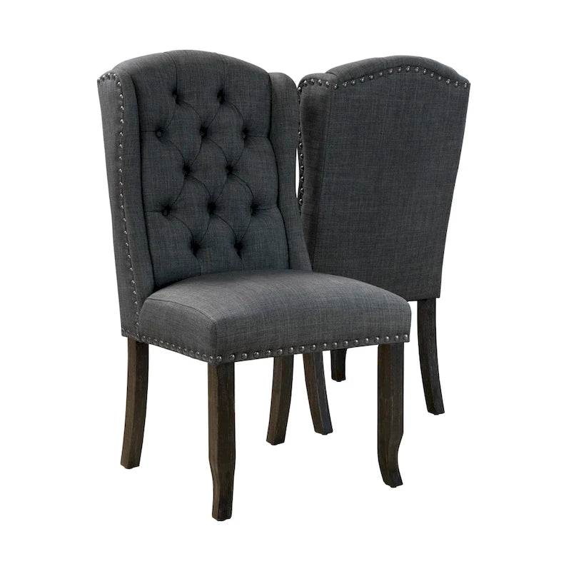 Sedie da pranzo Tays in lino trapuntato con schienale ad ali (Set di 2) di Furniture of America