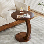 Table d'appoint ronde, Table d'appoint en bois en forme de C, Table d'appoint de canapé vintage