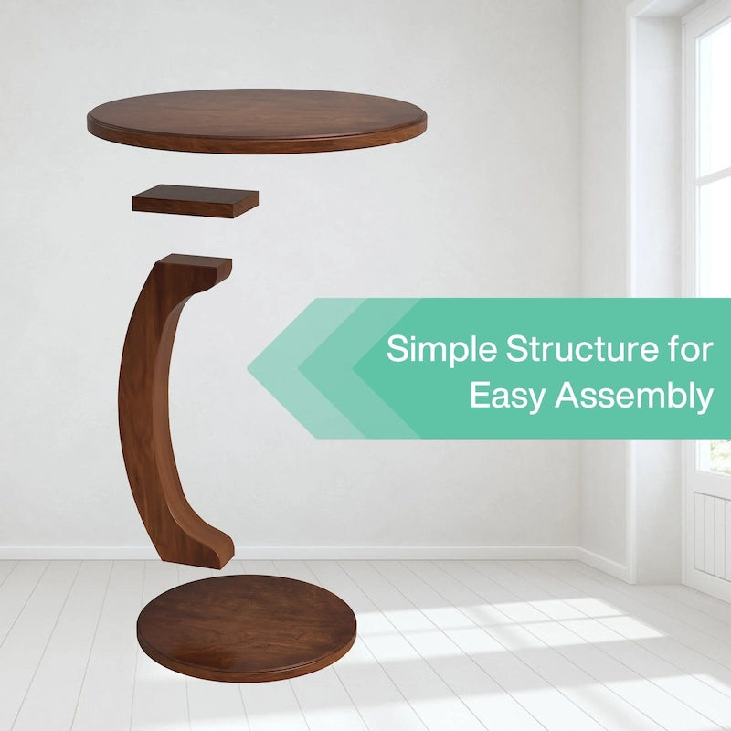 Table d'appoint ronde, Table d'appoint en bois en forme de C, Table d'appoint de canapé vintage